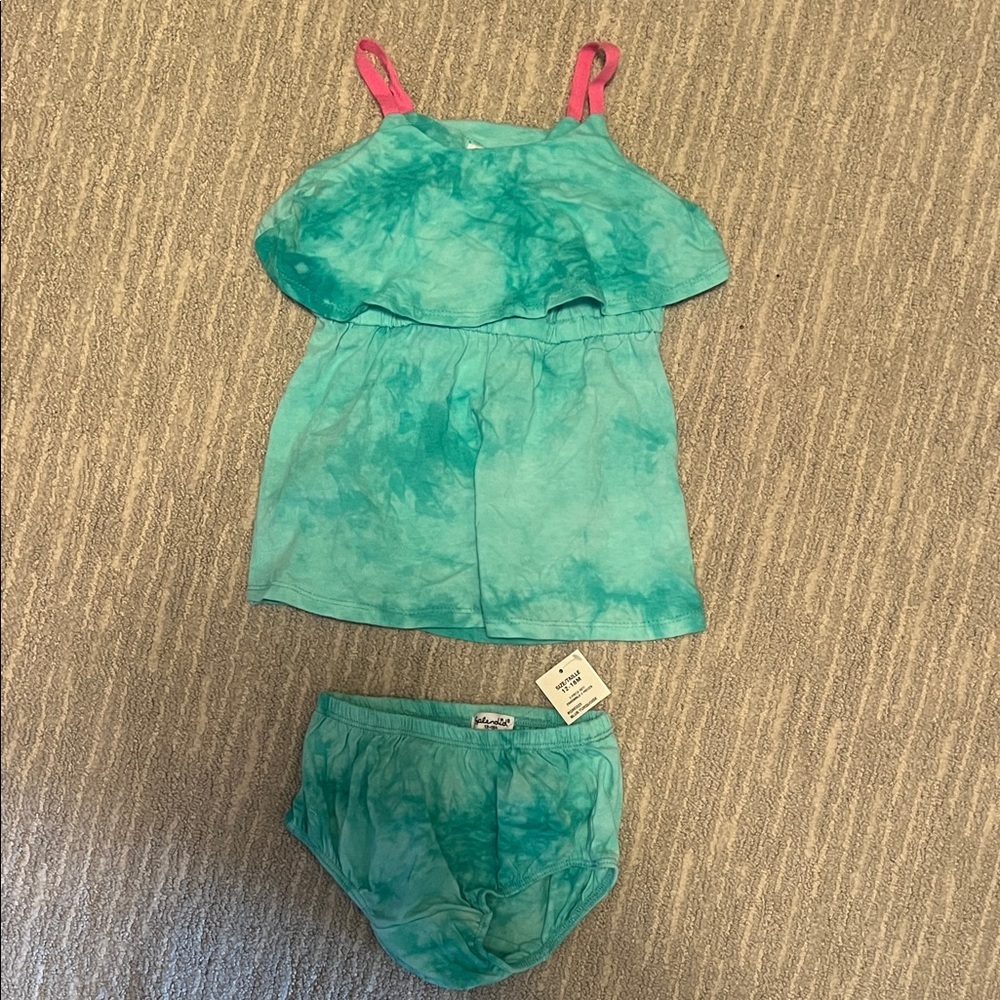 Splendid Baby Girl Teal and Pink Casual Dress and diaper cover 12-18M Summer NWT